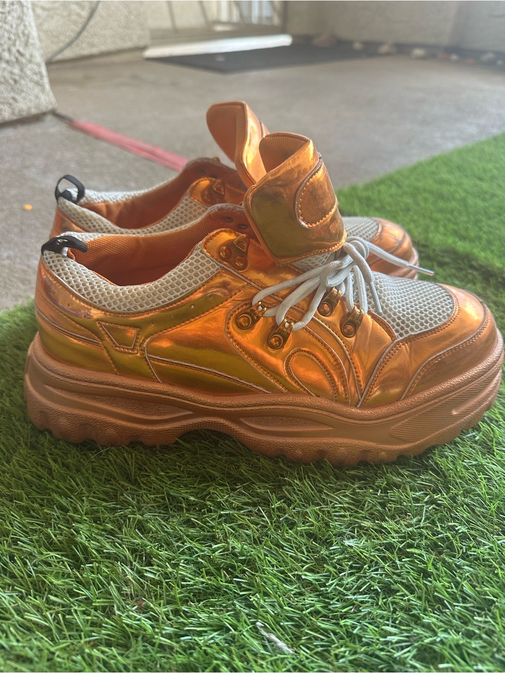 Cape Robbin Metallic Orange Platform Sneakers: Unisex ****